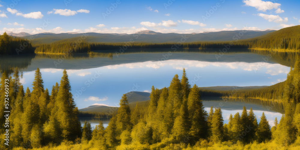 autumn landscape with lake and mountains (AI generated art)