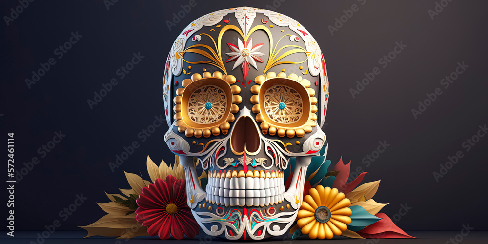 Sugar Skull (Calavera) to celebrate Mexico's Day of the Dead. AI-Generated Sugar Skull (Calavera) to celebrate Mexico's Day of the Dead. AI-Generated