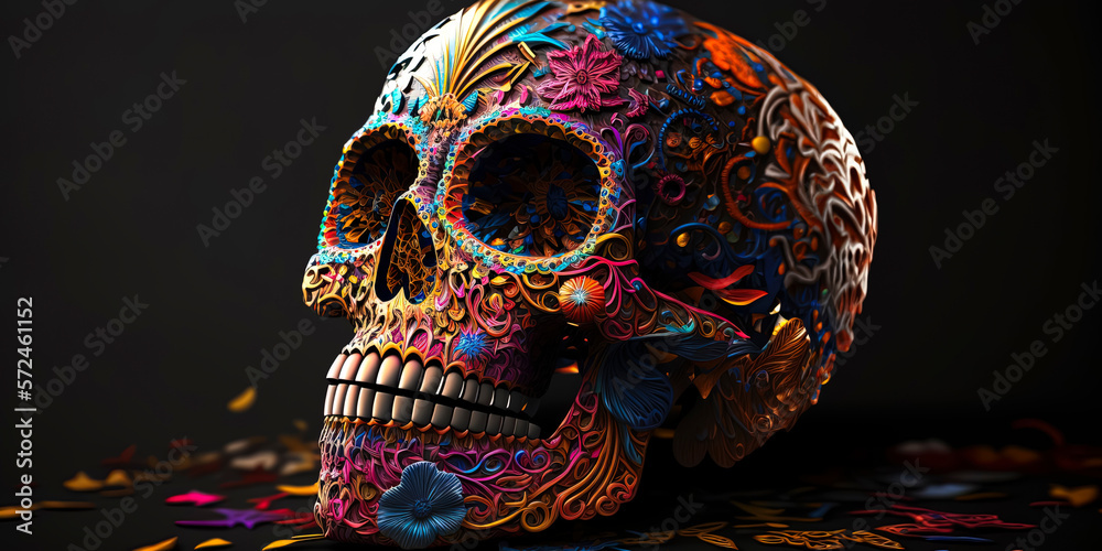 Sugar Skull (Calavera) to celebrate Mexico's Day of the Dead. AI-Generated