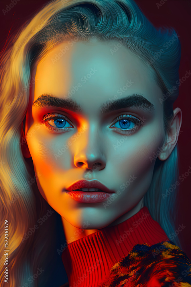 portrait of attractive Welsh Android super Model, Vivid-red background . AI-Generated portrait of attractive Welsh Android super Model, Vivid-red background . AI-Generated