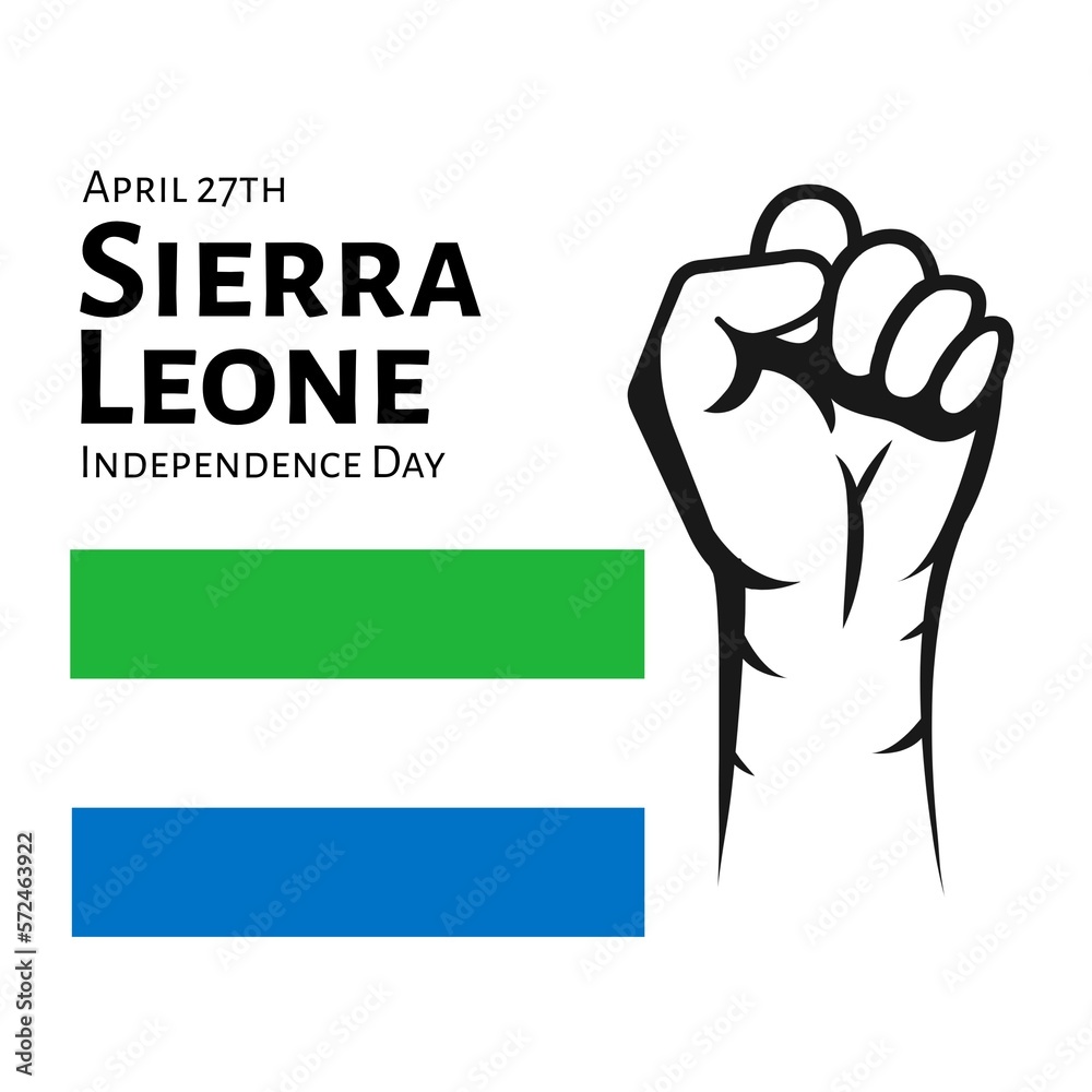 Obraz premium Composition of april 27 sierra leone independence day text with hand icon on white background