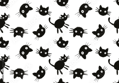 Halloween animals seamless black cats paint markers pattern for wrapping paper and fabrics and linens and kids © Tetiana