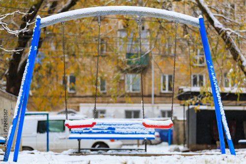 Wallpaper Mural Snow on the swings. Winter background, selective focus Torontodigital.ca