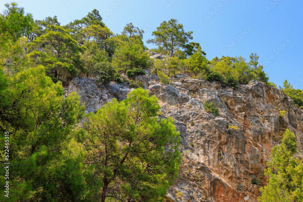 Turkish Taurus Mountains in the Kemer region of Antalya province. Background with copy space