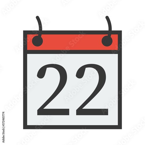 Day calendar with date 22. Date icon for Event schedule date. Meeting appointment time. Agenda plane. Simple flat calendar dates Icon.