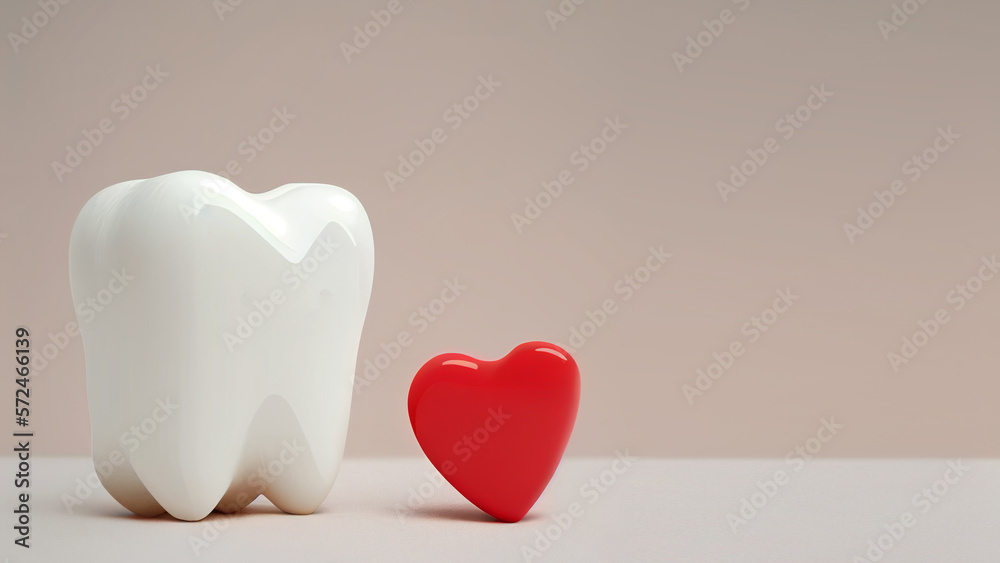 white tooth and heart on background white tooth and heart on background