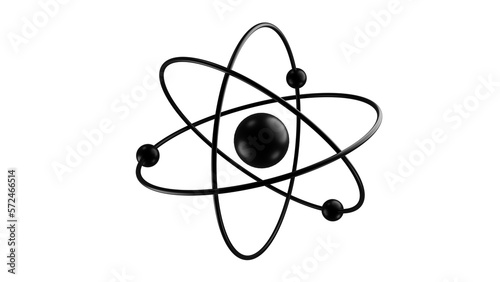 Black abstract model of atom isolated on transparent background. Science concept. 3D render photo