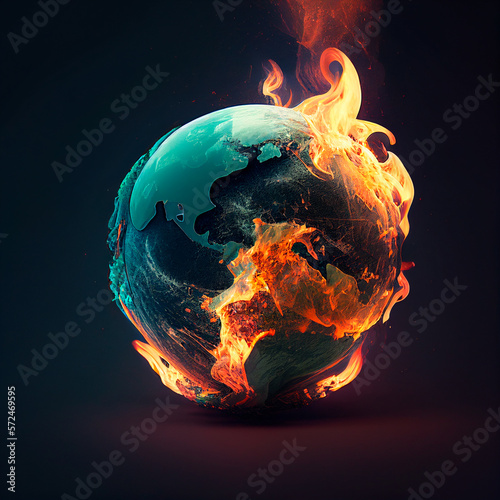 Burn earth spere planet, global warming concept. Generative AI