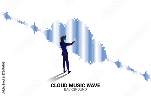 Silhouette businessman wear VR glasses with Cloud music and sound technology concept . Concept of digital virtual reality technology and AR .