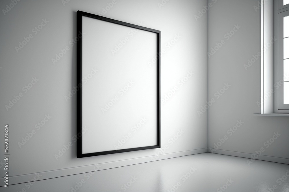 Blank art print on a white studio wall Illustrated using generative AI Blank art print on a white studio wall Illustrated using generative AI