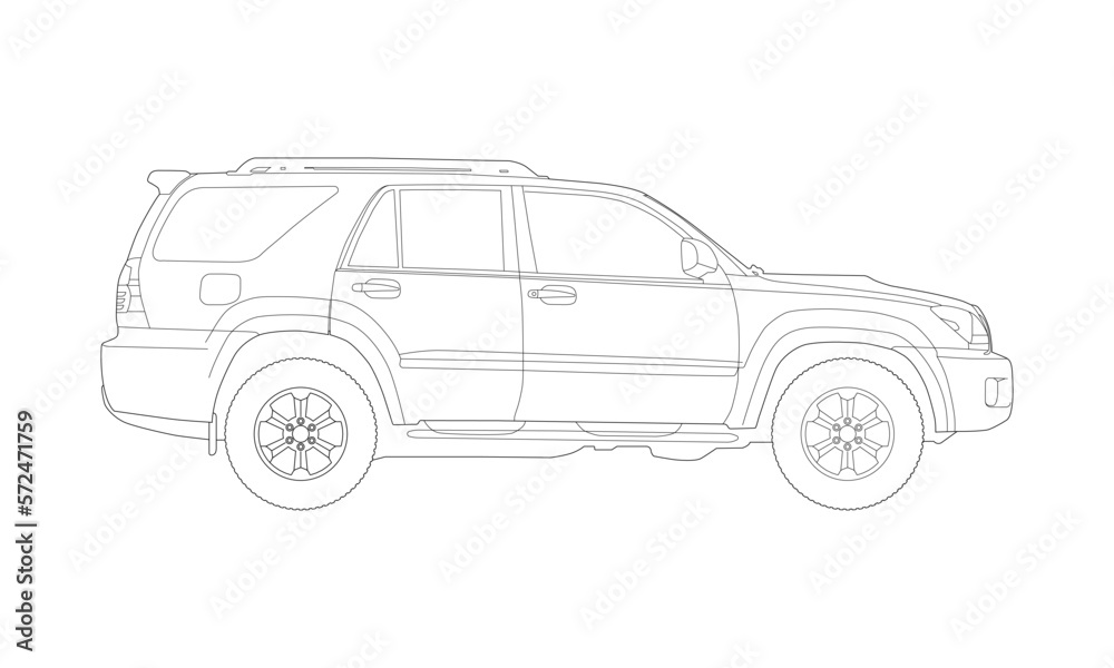 SUV Vector Template Wireframe Vehicle Blueprint. Blank SUV Vehicle Template Side View