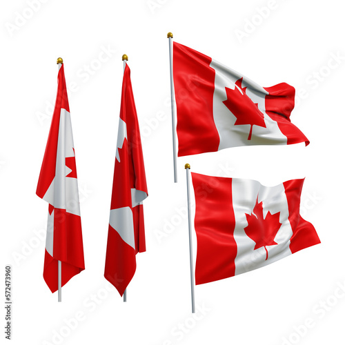 3d rendering canada flag fluttering and no fluttering