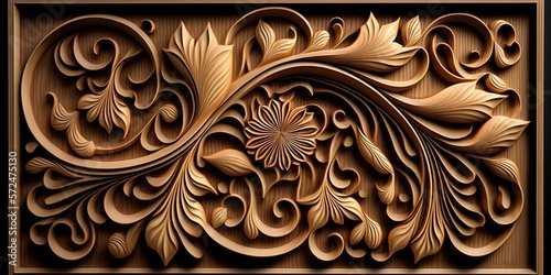 3d Wooden pattern Panel , With java Wooden carving Background For Wall, Carved into wooden with Abstract motif by ai generative