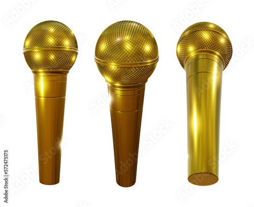 3d rendering of gold golden shiny dynamic microphone from perspective view