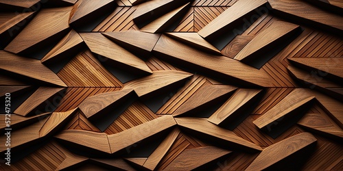 Fototapeta Naklejka Na Ścianę i Meble -  3d Wooden pattern Panel, With Wooden Background For Wall, 3d illustration. Abstract low poly background. Polygonal shapes background, geometric shape with wood texture by AI Generative