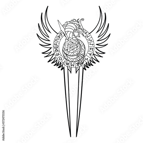 YGGDRASIL PAGAN SYMBOLS AND NORSE RUNES,  feather wings vector-01