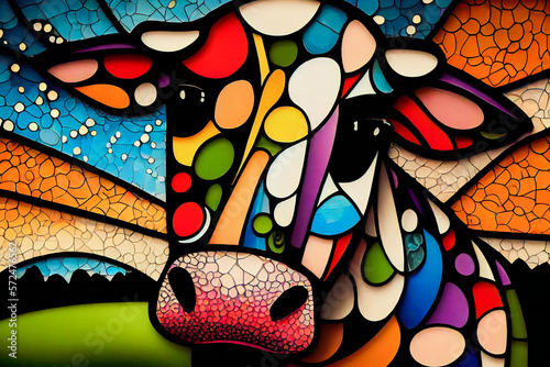 Abstract Cow Mosaic Picture Generated by AI.