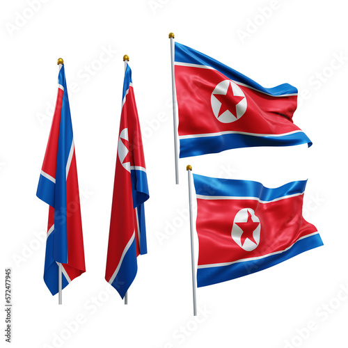 3d rendering north korea flag waving fluttering and no fluttering perspective various view