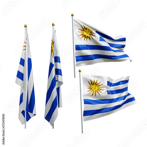 Принти на полотні 3d rendering uruguay flag waving fluttering and no fluttering perspective variou