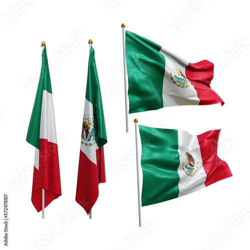 3d rendering mexico flag waving fluttering and no fluttering perspective various view
