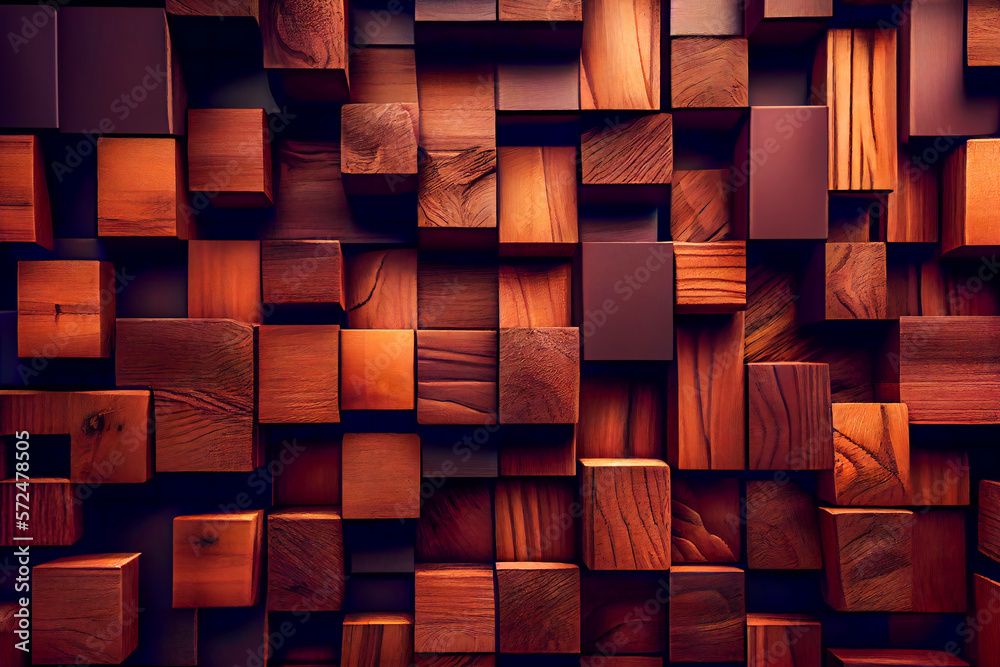 Creative Wooden Wall Surface with Square Tiles. Generative AI Creative Wooden Wall Surface with Square Tiles. Generative AI