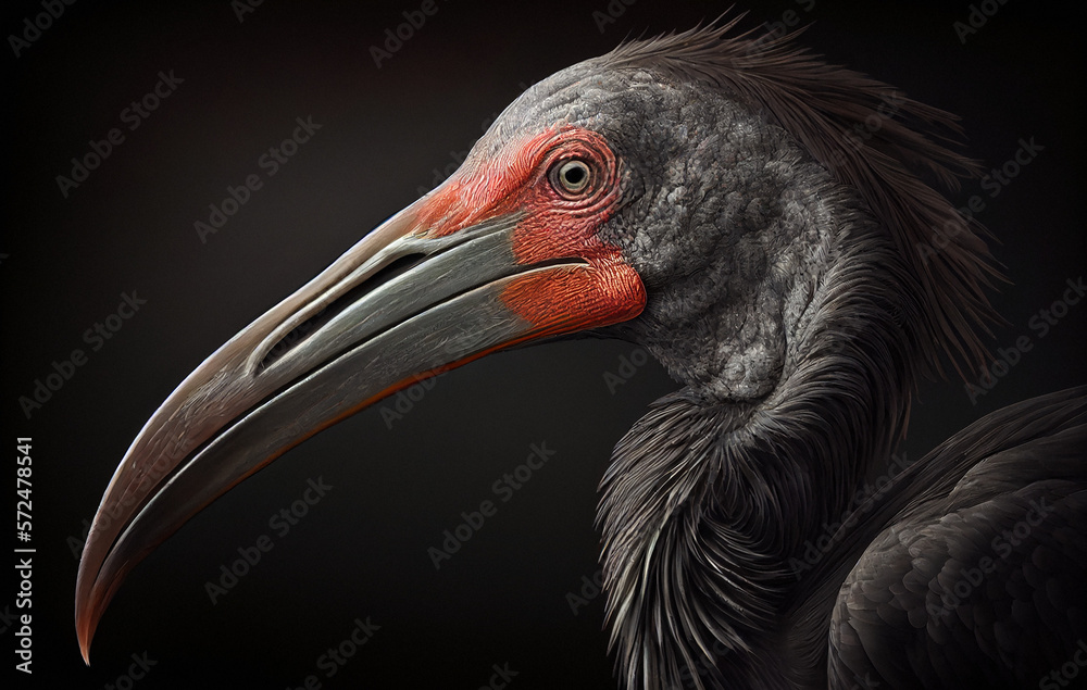 Fototapeta premium Northern Bald Ibis - Endangered Species - Generative Ai