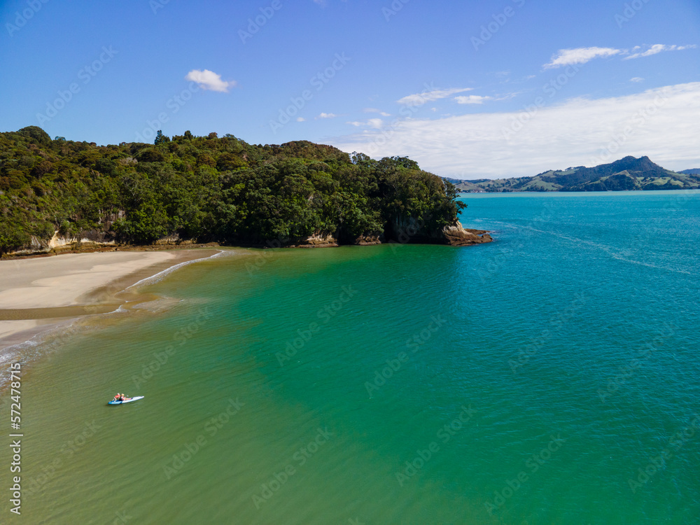 Summer Day in Cooks Beach, Coromandel New Zealand post Cyclone Gabrielle. Aerial drone photos of Shakespeare cliff