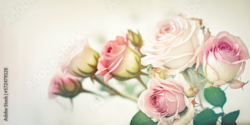Beautiful bouquet of roses close up illustration  banner. Generative AI