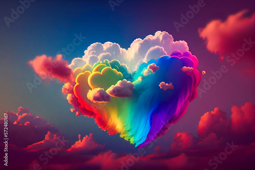 Love-Filled Sky with Rainbow Heart. LGBT Pride . Generative AI
