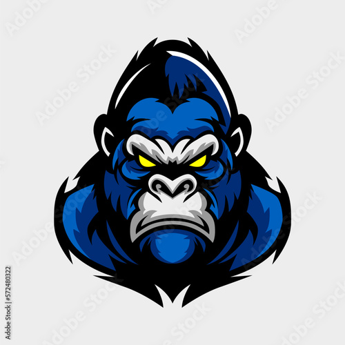 Foto Vector of angry assassin gorilla mascot logo design for badge, emblem, or printi