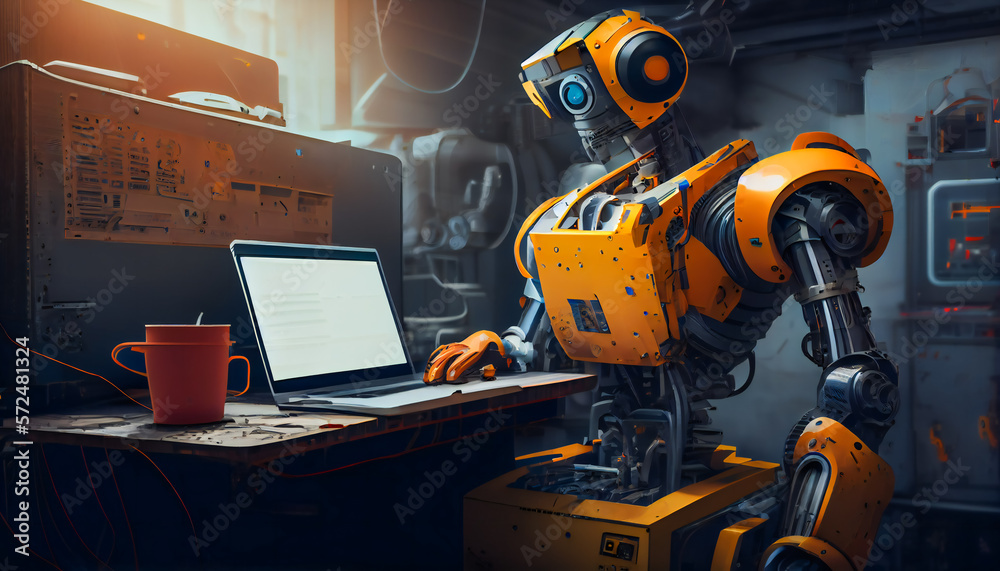 Programmable Robotics Executing Industrial Tasks.  Artificial Intelligence Performing Industrial Processes. Generative AI.