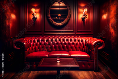 Red Interior of luxury nightclub, restaurant.  Lounge bar.  Generative AI.