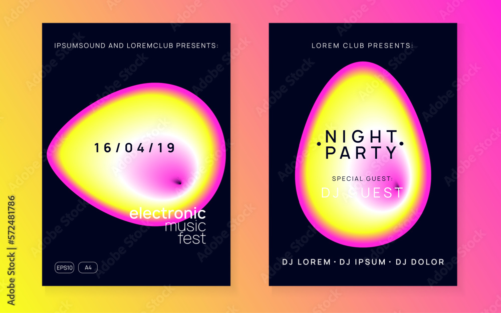 Techno Fest. Modern Effect For Presentation. Elegant Background For Invitation Vector. Wave Neon Flyer. Disco And Show Concept. Pink And Yellow Techno Fest