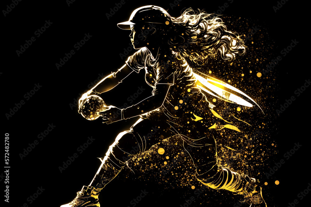 Fototapeta premium baseball with golden silhouette, ai