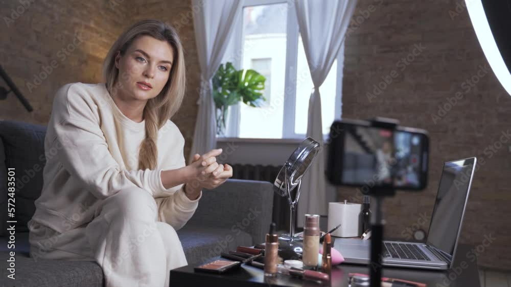 Woman beauty blogger making video for her followers Woman beauty blogger making video for her followers