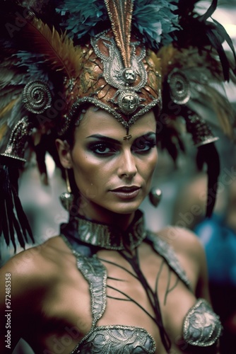 Beautiful Brazilian women in elegant carnival costumes. Ai generated