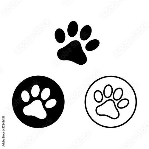 Cat paw icon set. Silhouette, outlined, button. Vector illustration.