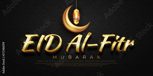 Editable text effect eid al-fitr with 3d gold style concept