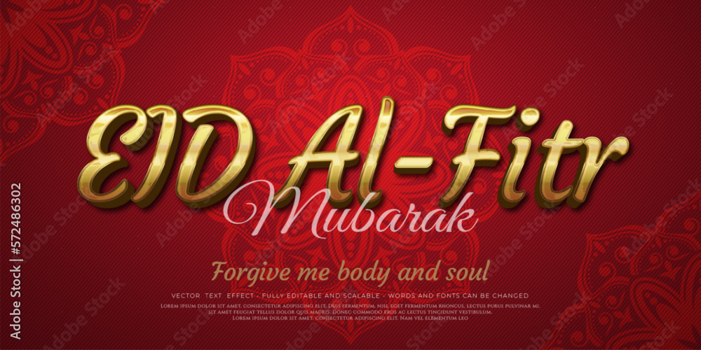 Eid Al-fitr with 3d gold style concept on red background