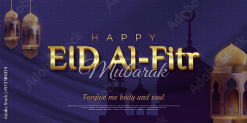 Luxury background happy EID Al-fitr with editable text gold style effect