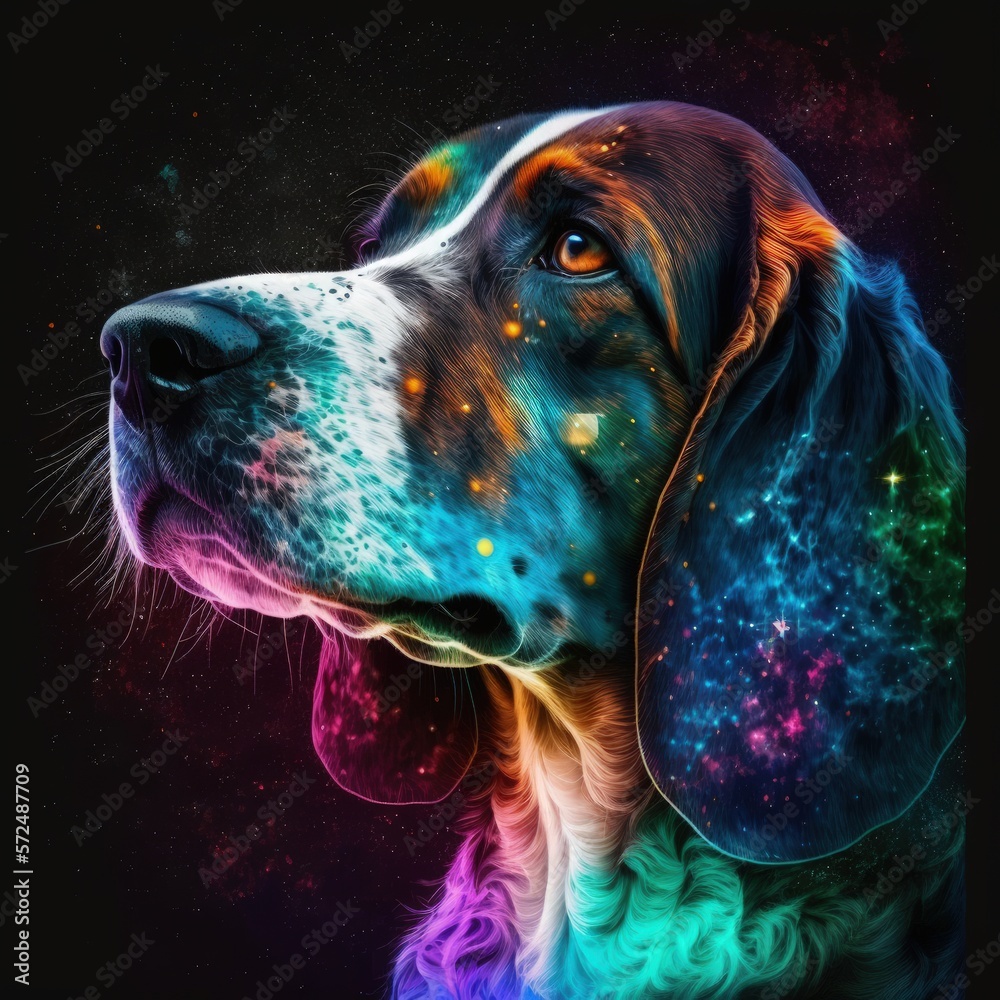 Generative AI - SpaceAnimals 046: A digital painting of a vivid color space animal - obrazy, fototapety, plakaty 