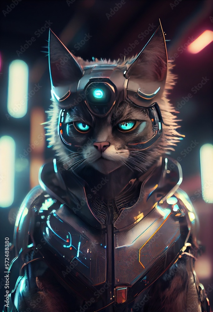 The cyberpunk cat suit illustration is a symbol of technology ...