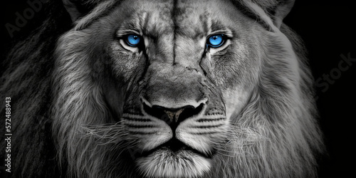 Slika na platnu lion with blue eyes in black and white image