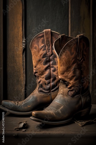 Dusty cowboy boots, generative ai