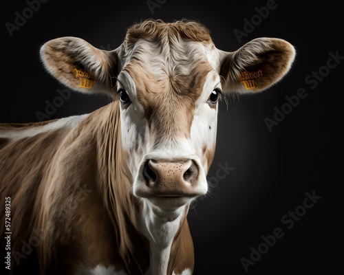 A cow staring in to the camera, portrait, generative ai