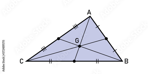 Centroid formula of a triangle. The intersection of the three medians. Vector illustration isolated on white background.