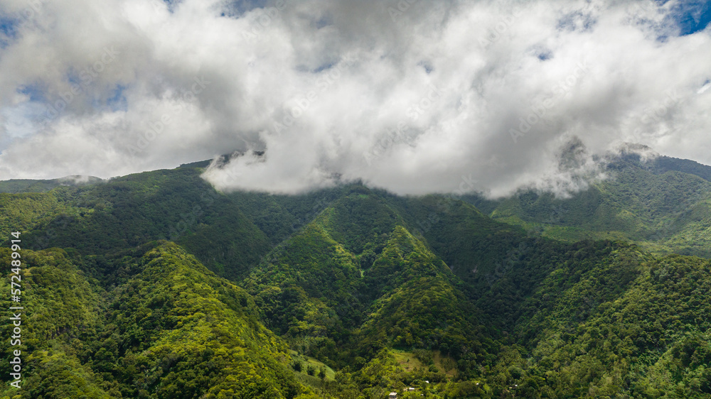 Jungle and mountains in Philippines. Mountain slopes with tropical vegetation. Negros island.