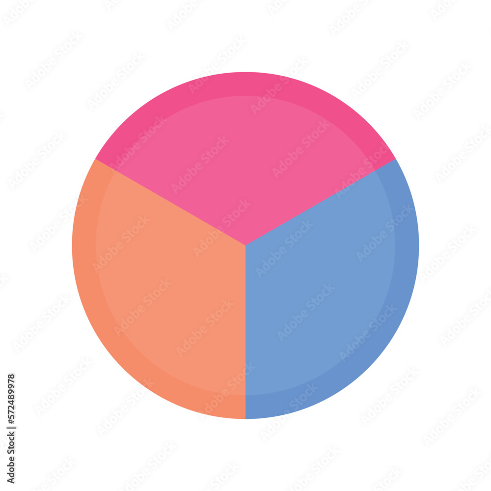 One-third fraction circle. Fraction parts. Scientific vector illustration isolated on white background.