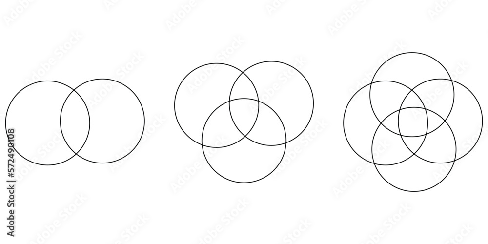 Venn diagram for two, three and four partially intersecting sets