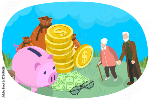 3D Isometric Flat  Conceptual Illustration of 401k Retirement Plan